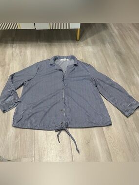 Eden & Olivia Blue White Striped Tie Waist 3/4 Sleeve Top Shirt Sz L